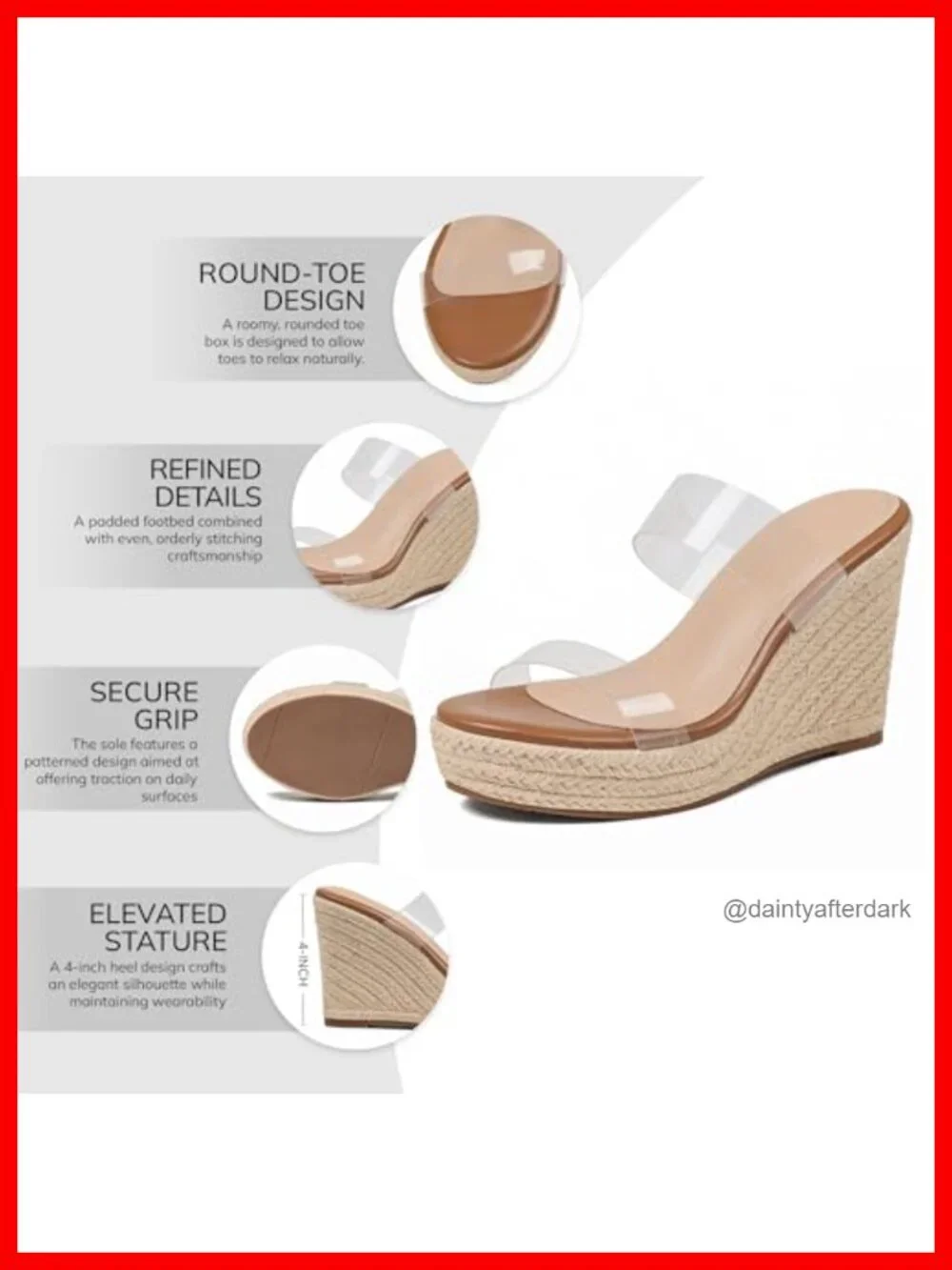 Clear TPU Wedge Sandals for Women, 4 Inch Platform Espadrilles, Slip On Ankle